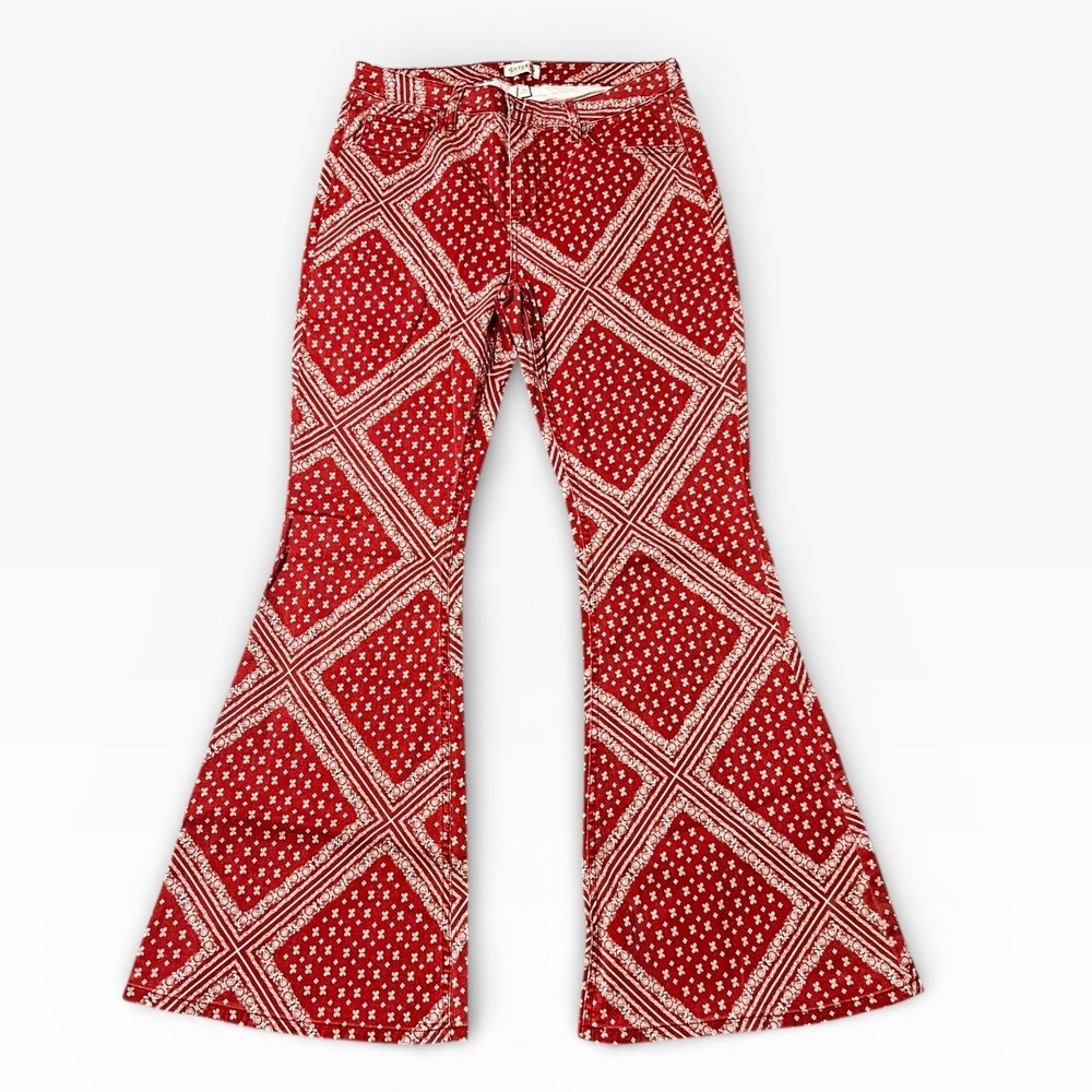 Shyanne Red Printed Flare Jeans